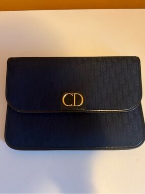 Authentic Vintage Christian Dior Navy Trotter CD Monogram Bag.